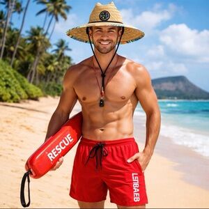 MAUI & SONS UNISEX LIFEGUARD STRAW HAT UPF 50 MOISTURE WICK CHIN STRAP